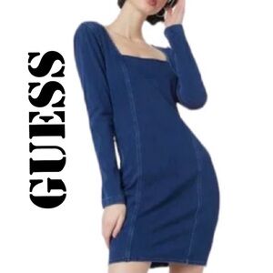 GUESS VIVIAN BODY CON LONG SLEEVE EXTRA SMALL BLUE DENIM DRESS